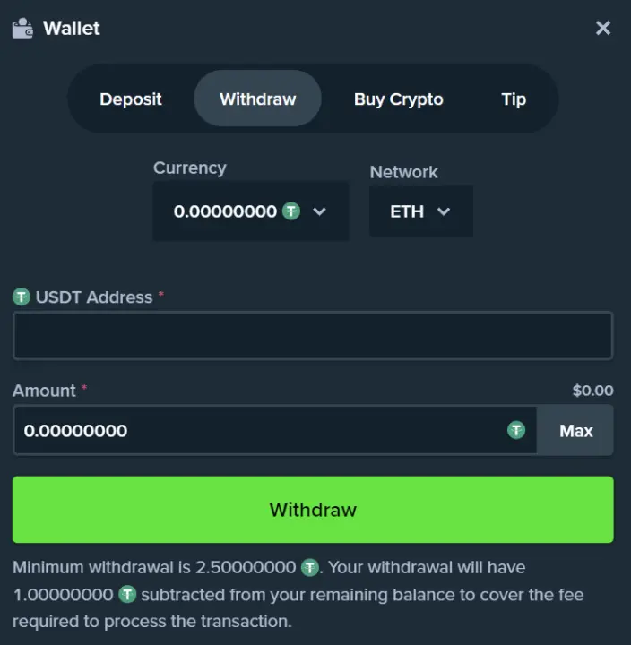 Stake withdrawal form